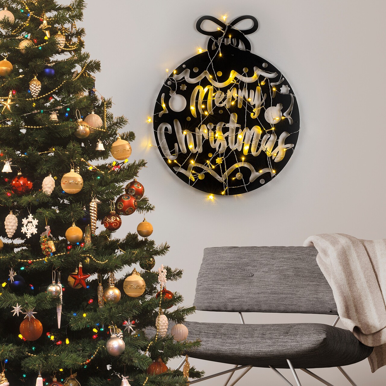 Decoratiune de luminoasa XMASBLACK-007, Tanelorn, 51x56 cm, metal, negru - imagine 7